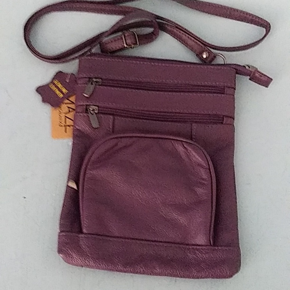 Maze Genuine Leather Crossbody Purse Bag Purple Multiple Pockets Organizer New